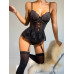 Боди корсет кружевной с чулками Леди Love черный XS Боди корсет кружевной с чулками Леди Love черный XS