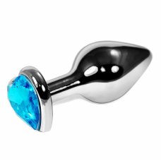 Анальная втулка с кристаллом сердце Small голубой 7 см