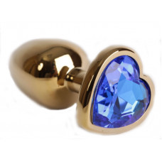 Анальная втулка с кристаллом сердце Large Gold синий 9,5 см Анальная втулка с кристаллом сердце Large Gold синий 9,5 см