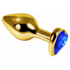 Анальная втулка с кристаллом сердце Small Gold синий 7 см