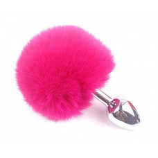 Анальная втулка с розовым заячьим хвостом 8 см Анальная втулка с розовым заячьим хвостом 8 см