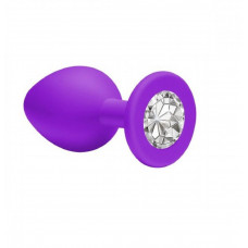 Анальная втулка фиолетовая с кристаллом Medium прозрачный 8 см
