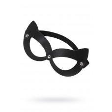 Маска с ушками кошки открытая натуральная кожа чёрная Маска с ушками кошки открытая натуральная кожа чёрная