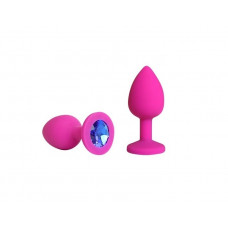 Анальная втулка фуксия с кристаллом Medium голубой 8 см