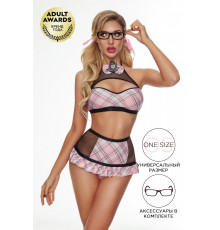 Костюм школьницы Candy Girl Annika топ, трусики, значок, очки розовый OS