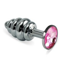 Анальная пробка Butt Plug Silver ребристая розовый 8 см Анальная пробка Butt Plug Silver ребристая розовый 8 см