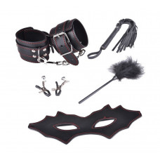 Набор: маска, оковы, плеть, щекоталка, зажимы для сосков