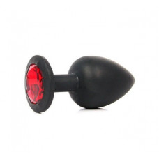 Анальная втулка черная с кристаллом Large красный 9,5 см