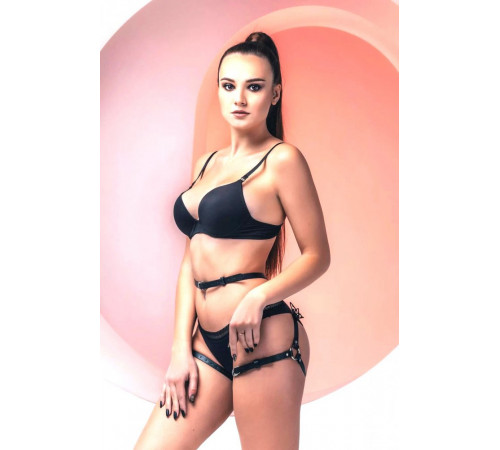Гартеры с бабочкой Agatha кожа черный M/L