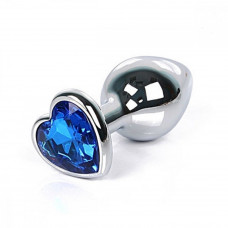 Анальная втулка с кристаллом сердце Large синий 9 см